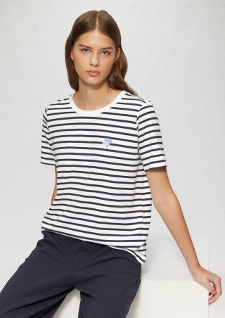 s.Oliver Gestreiftes T-Shirt im Relaxed Fit mit Herz-Stickerei - navy