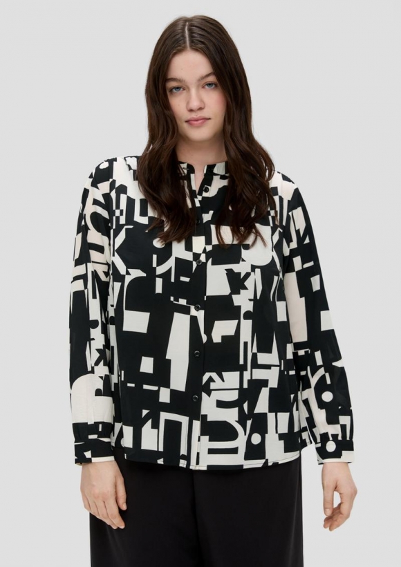 s.Oliver Crêpe-Bluse mit Raffung - schwarz