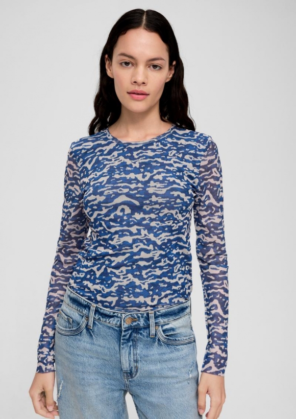 s.Oliver Langarmshirt aus Mesh - dunkelblau