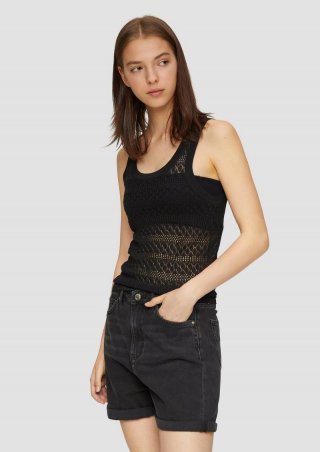 s.Oliver Transparentes Feinstrick-Top mit Ajourmuster - schwarz