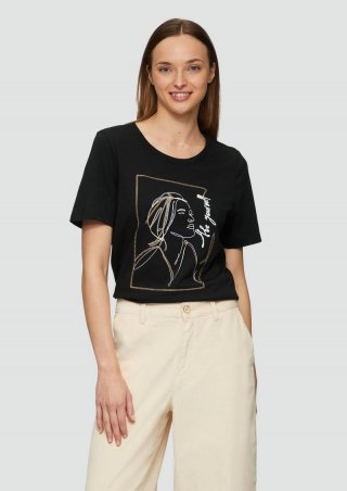 s.Oliver T-Shirt mit Stickerei-Artwork - schwarz