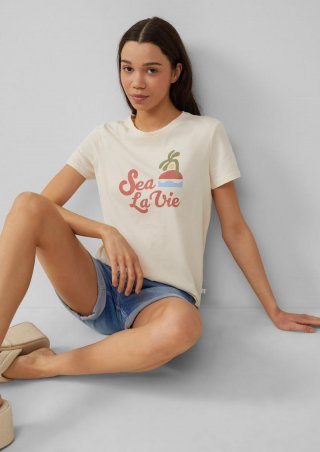 s.Oliver Baumwollshirt mit Frontprint - helles sand