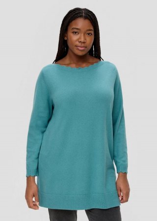 s.Oliver Strickpullover mit Wellen-Ausschnitt - helles petrol