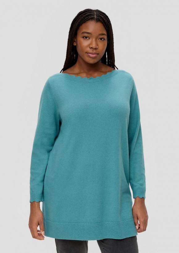 s.Oliver Strickpullover mit Wellen-Ausschnitt - helles petrol