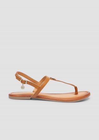 s.Oliver Leder-Sandalen mit Riemchen und Logo-Detail - braun