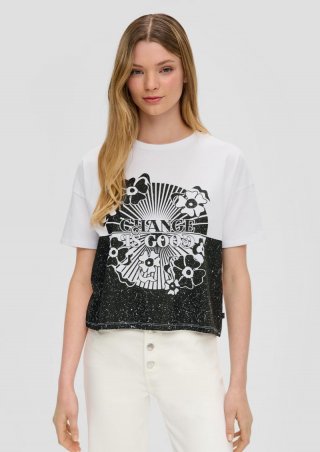 s.Oliver Kurzes Baumwoll-T-Shirt im Loose-Fit - schwarz