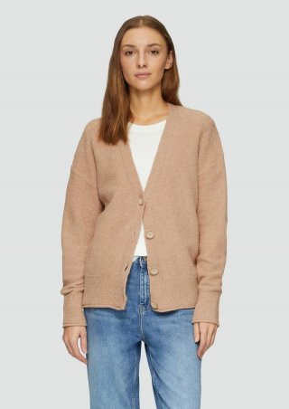 s.Oliver Strickjacke aus Baumwoll-Bouclé - hellbraun