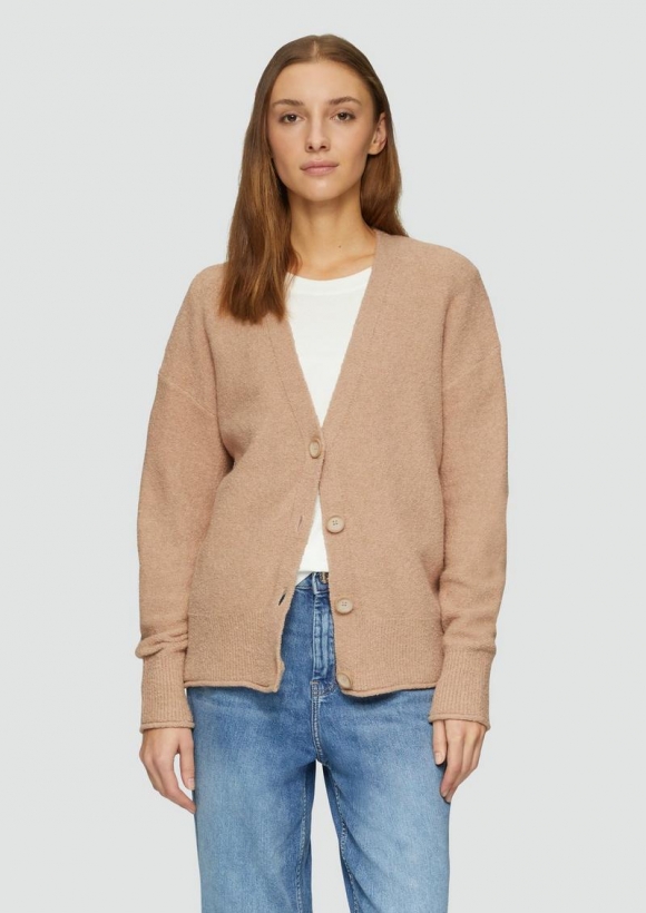 s.Oliver Strickjacke aus Baumwoll-Bouclé - hellbraun