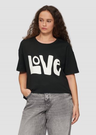 s.Oliver Printshirt mit überschnittener Schulter - schwarz