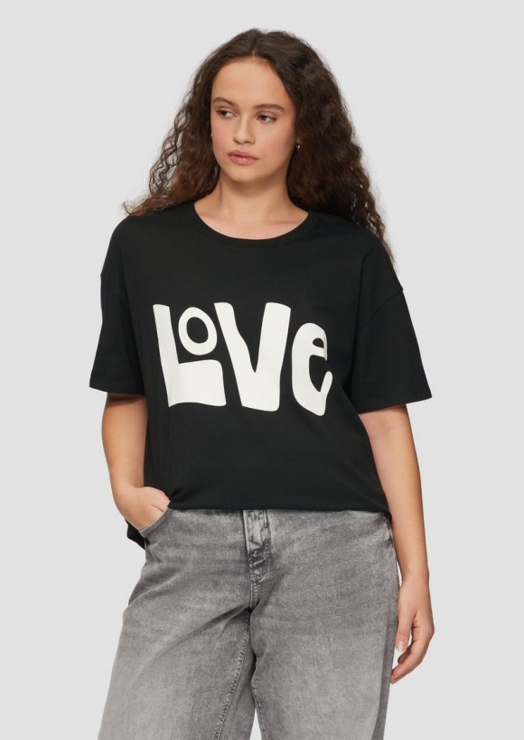 s.Oliver Printshirt mit überschnittener Schulter - schwarz