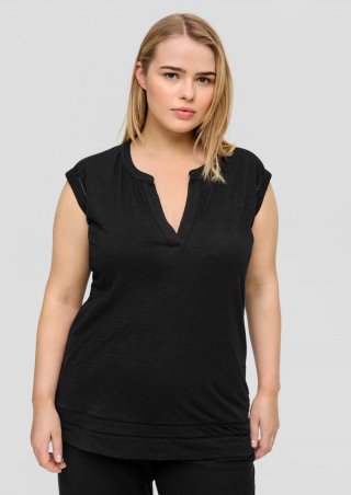 s.Oliver Relaxed-Fit-Shirt mit Spitzen-Details - schwarz
