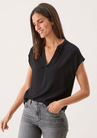 s.Oliver Viskose Shirt im Materialmix - schwarz