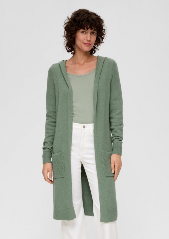 s.Oliver Long-Cardigan mit Kapuze - salbeigrün