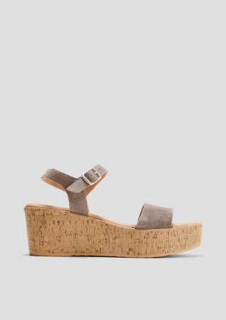 s.Oliver Leder-Sandalen mit Keilabsatz - sandfarben