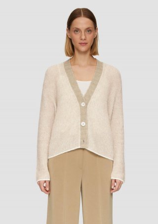 s.Oliver Lockere Strickjacke aus Alpakamix mit Rippstruktur - sandstein
