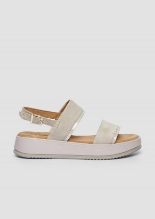 s.Oliver Ledersandalen mit Kontrast-Detail und Plateausohle - beige