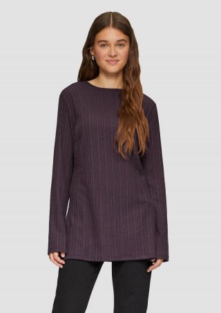 s.Oliver Geripptes Longshirt mit seitlichen Schlitzen - aubergine