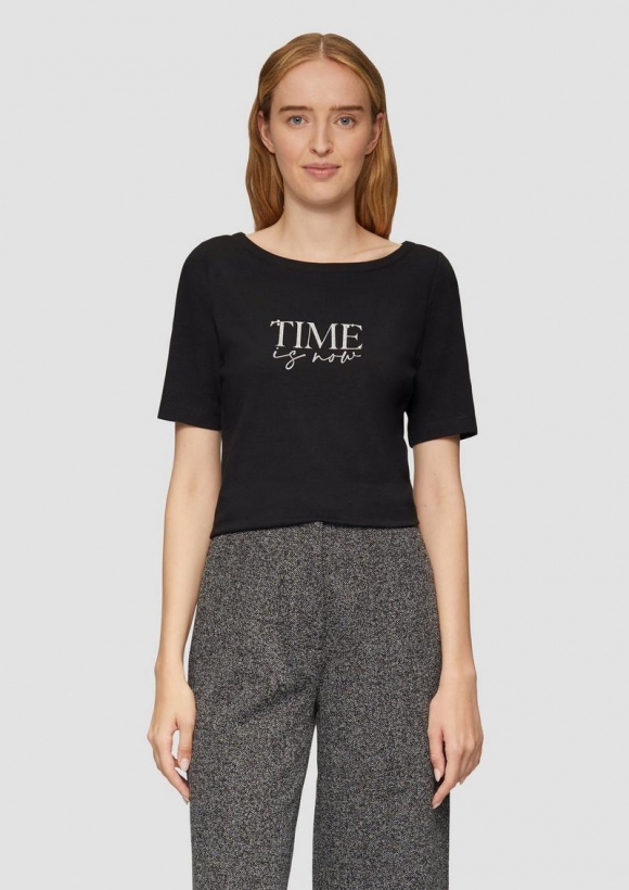 s.Oliver T-Shirt mit Statement-Print - schwarz