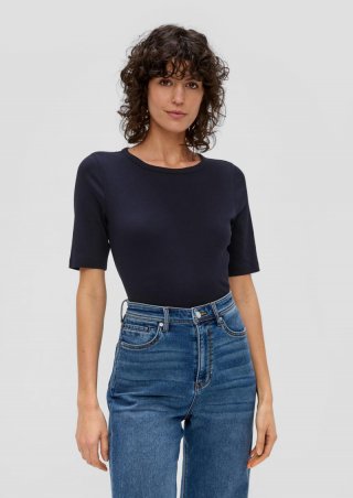 s.Oliver T-Shirt mit Rippstruktur - navy