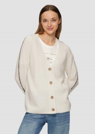 s.Oliver Strickjacke aus Wollmix mit Kontrast-Details - creme