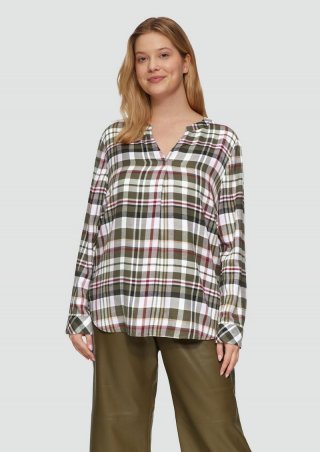 s.Oliver Karierte Bluse aus Viskosemix und Krempel-Detail - olivgrün