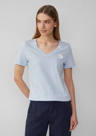 s.Oliver T-Shirt mit V-Ausschnitt und Print-Detail - hellblau
