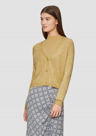 s.Oliver Verkürzte Strickjacke in melierter Optik - goldgelb