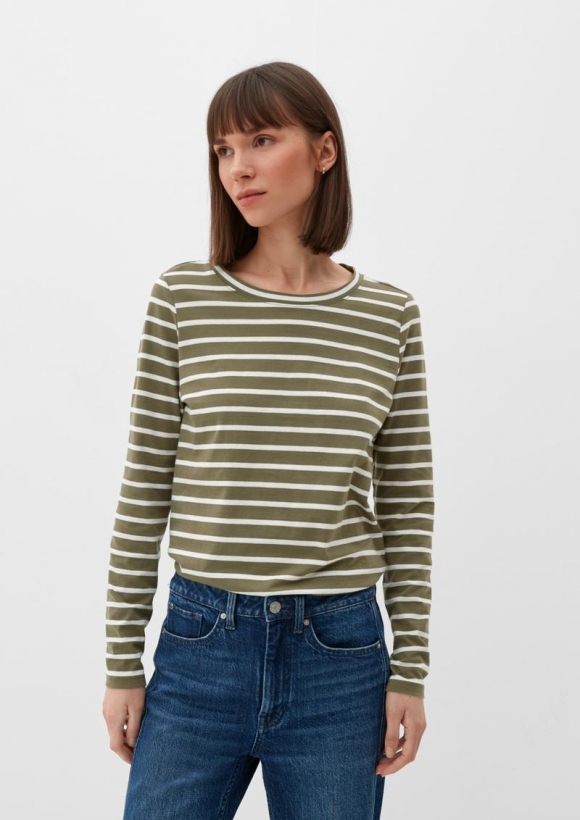 s.Oliver Gestreiftes Langarmshirt aus Jersey - olivgrün