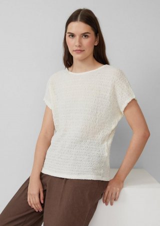 s.Oliver Strukturiertes T-Shirt aus Baumwollmix im Relaxed Fit - creme
