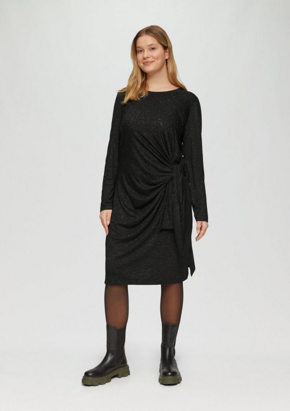 s.Oliver Glitzerndes Jersey-Kleid mit Knotendetail - schwarz