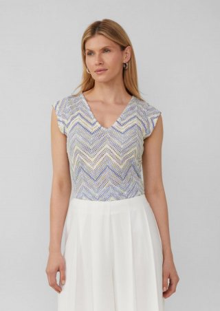 s.Oliver Semitransparentes T-Shirt aus Strickjersey mit V-Ausschnitt - himmelblau