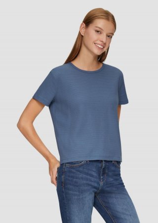 s.Oliver Verkürztes T-Shirt mit Piquéstruktur - blau
