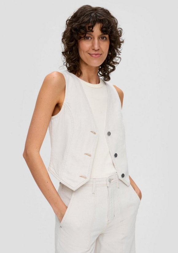 s.Oliver Taillierte Denim-Weste - ecru
