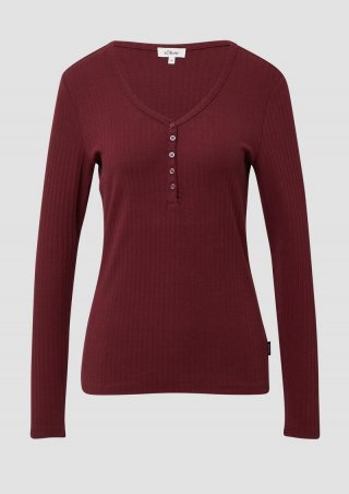 s.Oliver Ripp-Langarmshirt mit Knopfleiste im Slim Fit - bordeaux