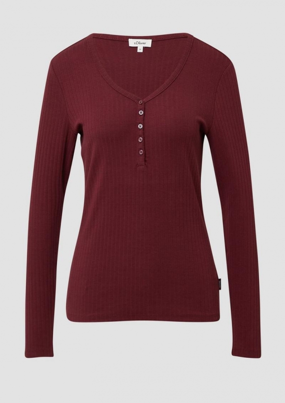 s.Oliver Ripp-Langarmshirt mit Knopfleiste im Slim Fit - bordeaux