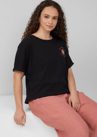 s.Oliver Lockeres T- Shirt mit Ärmelaufschlag und Frontprint - schwarz