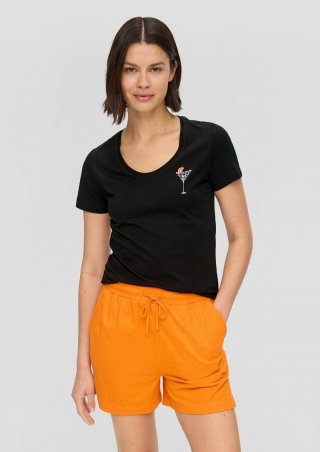 s.Oliver T-Shirt im Slim Fit mit Print-Detail - schwarz