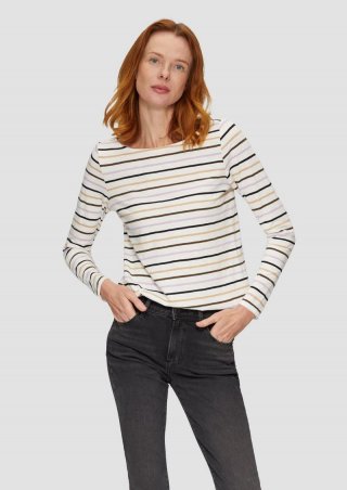 s.Oliver T-Shirt mit U-Boot-Ausschnitt und offenen Kanten - creme