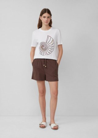 s.Oliver Jersey-Shorts mit Elastikbund und Schmuckperlen - mokka