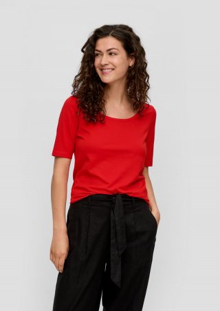 s.Oliver Elastisches Jersey-Shirt mit U-Ausschnitt - rot