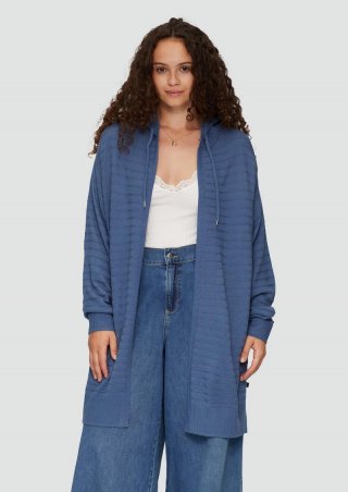 s.Oliver Strickjacke mit Kapuze und Streifenstruktur - blau