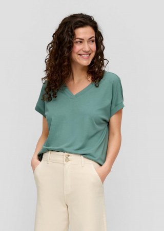 s.Oliver Relaxed-Fit-Shirt mit V-Ausschnitt und gekreuztem Riemen-Detail am Rücken - petrol