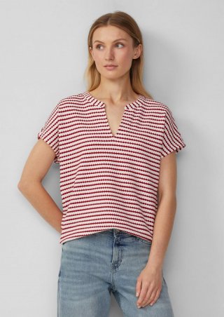 s.Oliver Strukturiertes T-Shirt im O-Shape - mohnrot