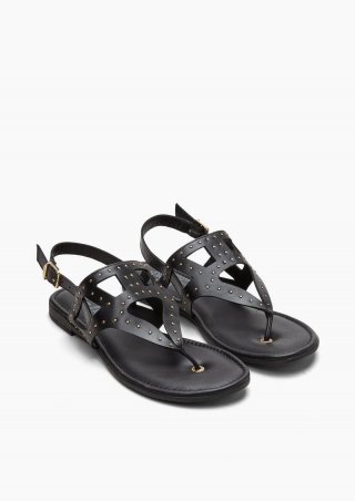 s.Oliver Leder-Sandalen mit Nieten-Besatz - schwarz