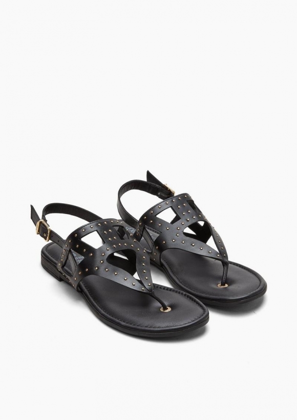 s.Oliver Leder-Sandalen mit Nieten-Besatz - schwarz