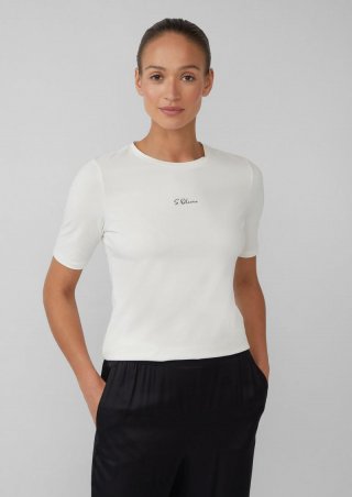 s.Oliver Jerseyshirt mit Logo-Print - creme