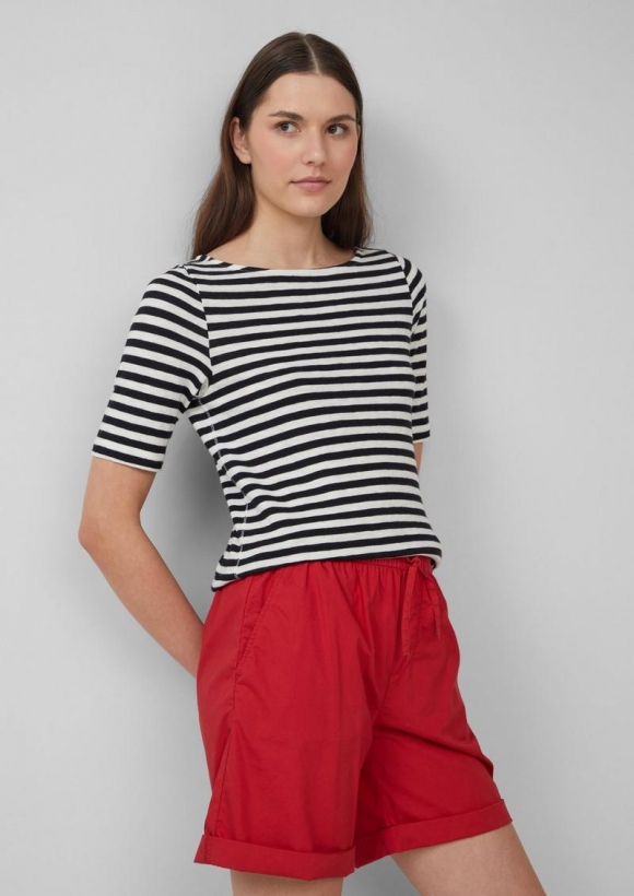 s.Oliver Gestreiftes T-Shirt im Slim Fit mit Flammgarnstruktur - ecru