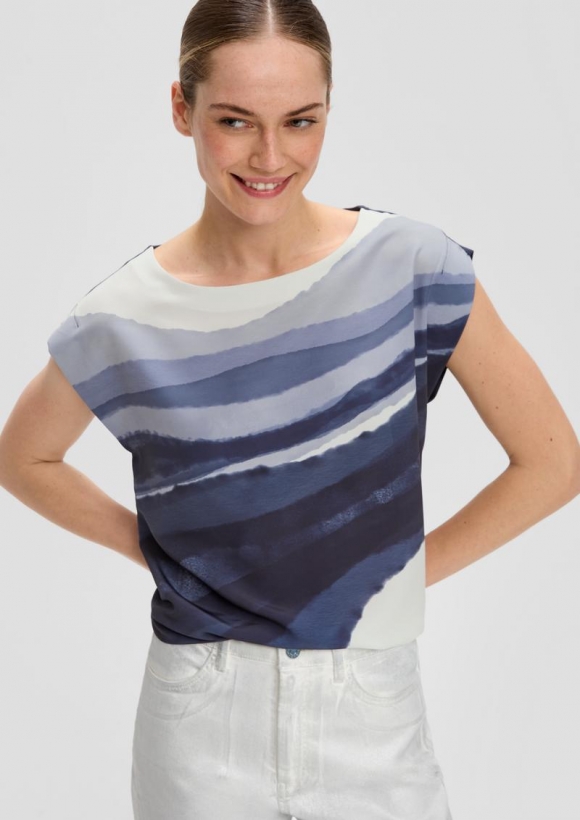 s.Oliver T-Shirt im Materialmix mit Blusenfront - navy
