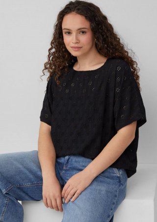 s.Oliver Shirt mit Lochstickerei - schwarz