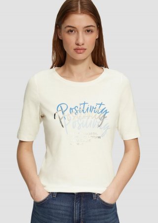 s.Oliver Jersey-T-Shirt im Slim Fit mit Frontprint - creme